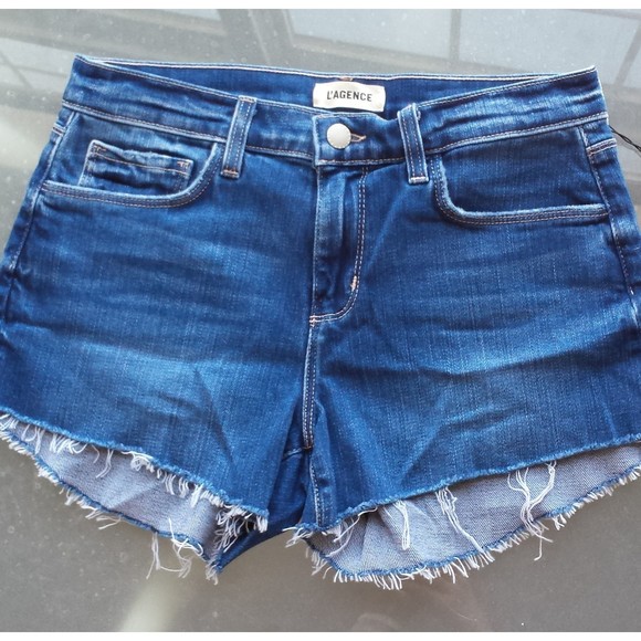 L’agence Audrey Midrise Denim Cutoff Shorts Daytona Medium Wash New Raw Hem Blue - Picture 8 of 9